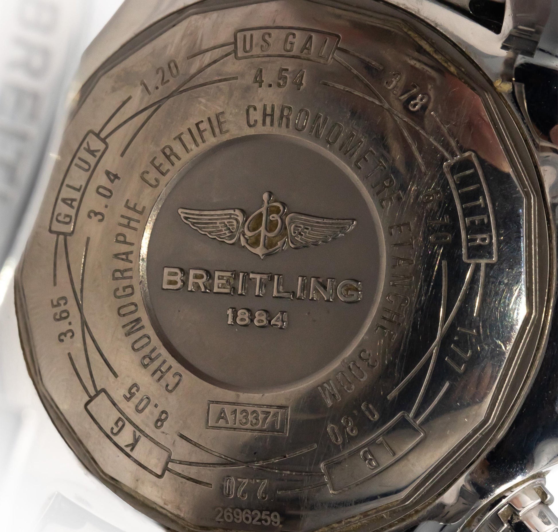 BREITLING Super Avenger II A13371 Stainless Steel Chronograph Watch w Box Papers