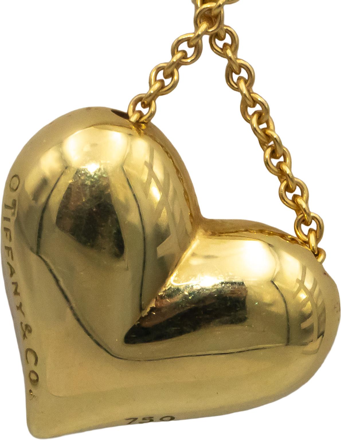 TIFFANY & CO. Vintage 18k Yellow Gold Puffed Heart Pendant Necklace