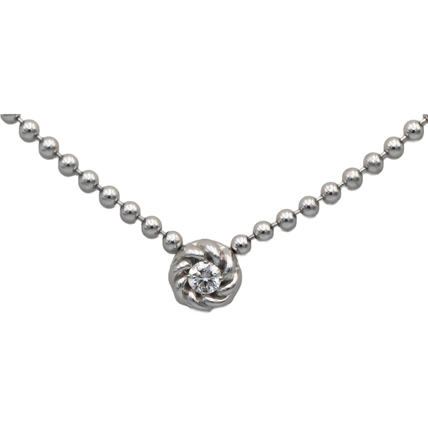 ROBERTO COIN 18k White Gold VS Round Diamond Beaded Necklace 0.10CT