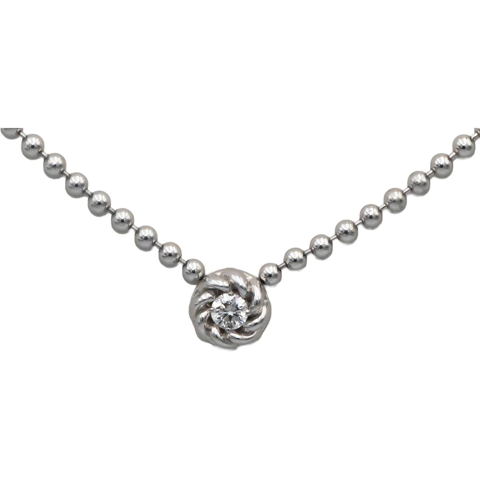 ROBERTO COIN 18k White Gold VS Round Diamond Beaded Necklace 0.10CT