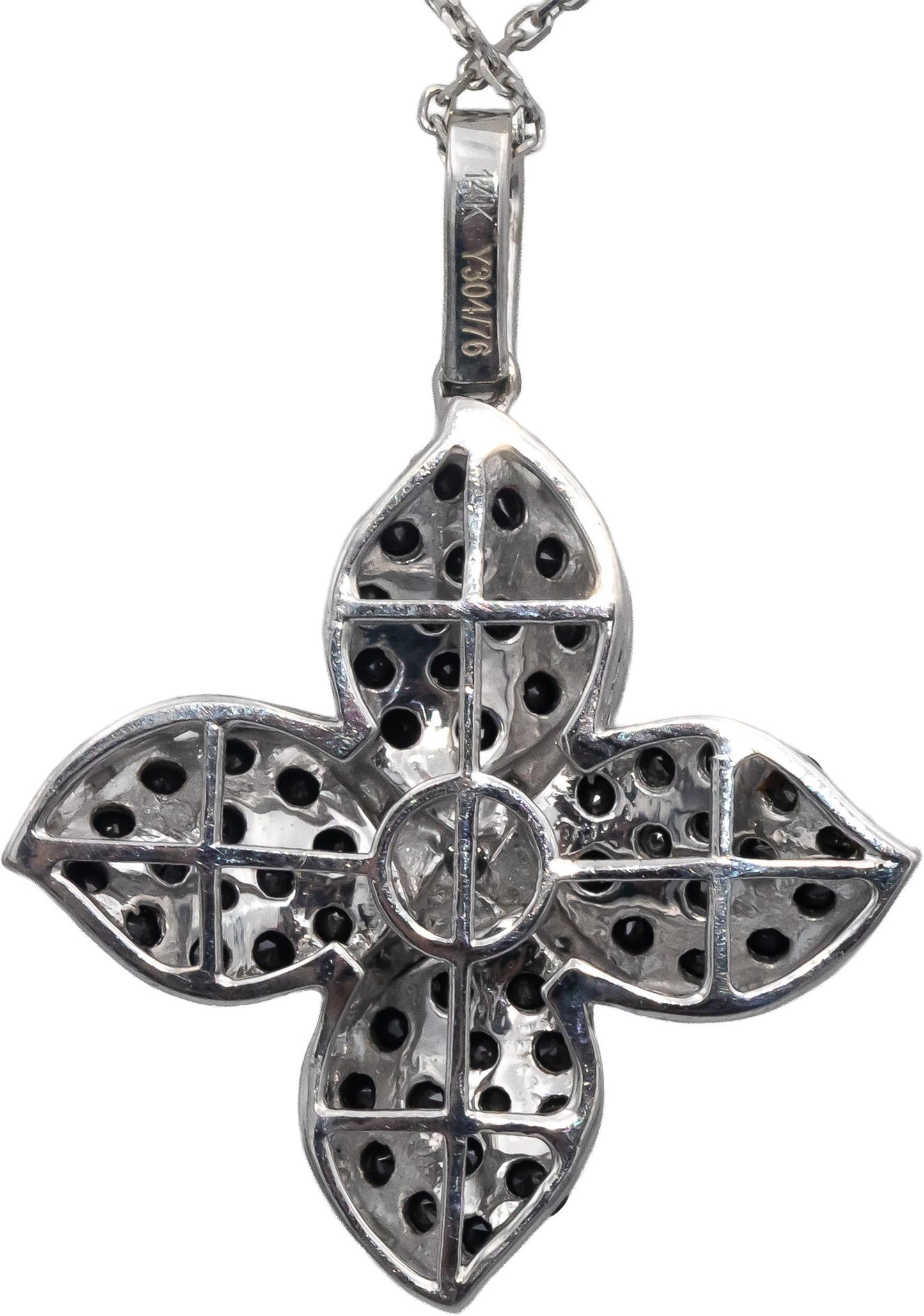 14k White Gold Round White and Black Diamond Cluster Pendant Necklace 1.50CT