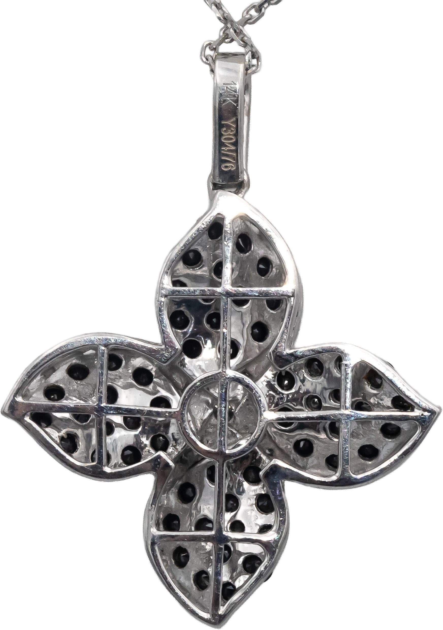 14k White Gold Round White and Black Diamond Cluster Pendant Necklace 1.50CT