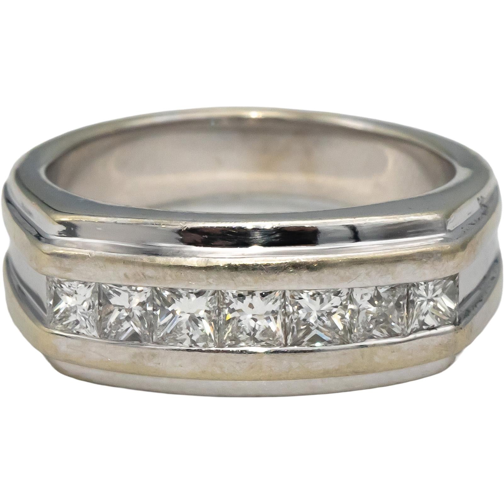 14k White Gold Princess Cut Channel Set Diamond Men's Band Ring 0.90CT Size 10