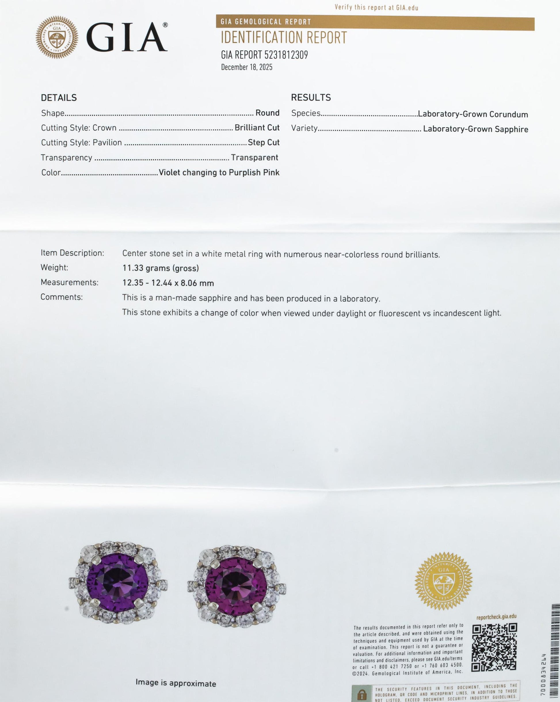 GIA 18k White Gold Lab-Grown Sapphire & Diamond Ring 11.0CT Size 6.75