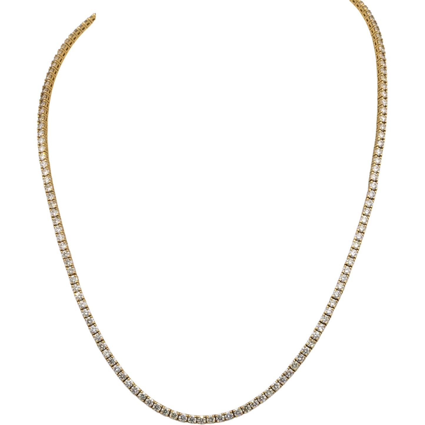 14k Yellow Gold Round Diamond Tennis Necklace 9.09CT