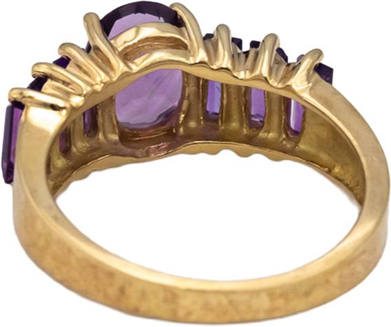 10k Yellow Gold Oval and Emerald Cut Amethyst Band Ring 1.50CT Size 6