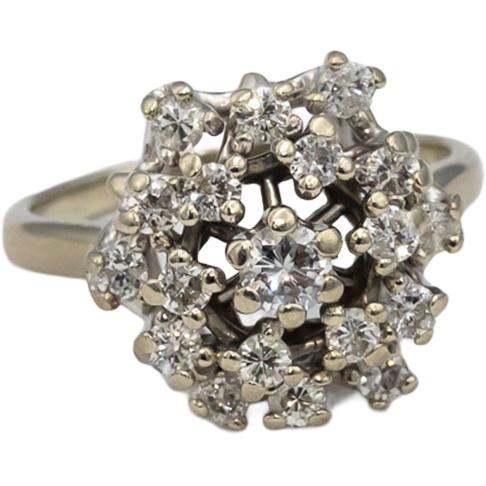 Vintage Antique 14k White Gold Diamond Cluster Cocktail Ring 1.0CT Size 7.5