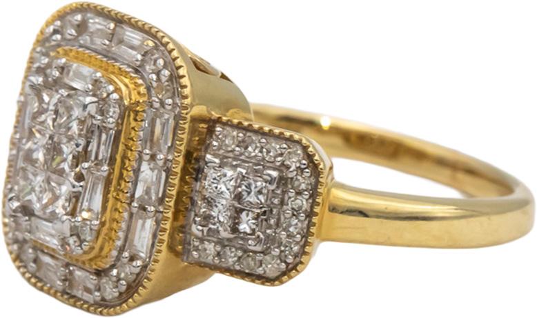 14k Yellow Gold Princess Baguette Round Diamond Cocktail Ring 1.0CT Size 9.75