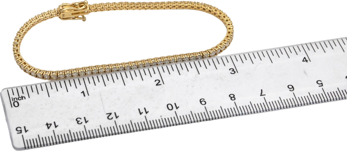 14k Yellow Gold VS Round Diamond Tennis Bracelet 3.12CT