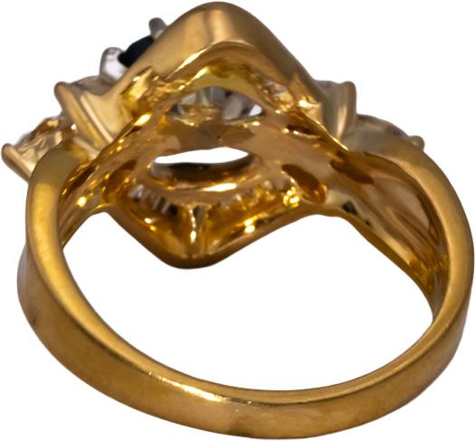 18k Yellow Gold VS Diamond and Blue Sapphire Cocktail Ring 1.24CTW Size 6.5