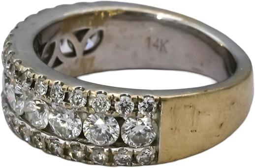 14k White Gold VS Round Diamond Three Row Band Ring Size 1.50CT Size 5.5