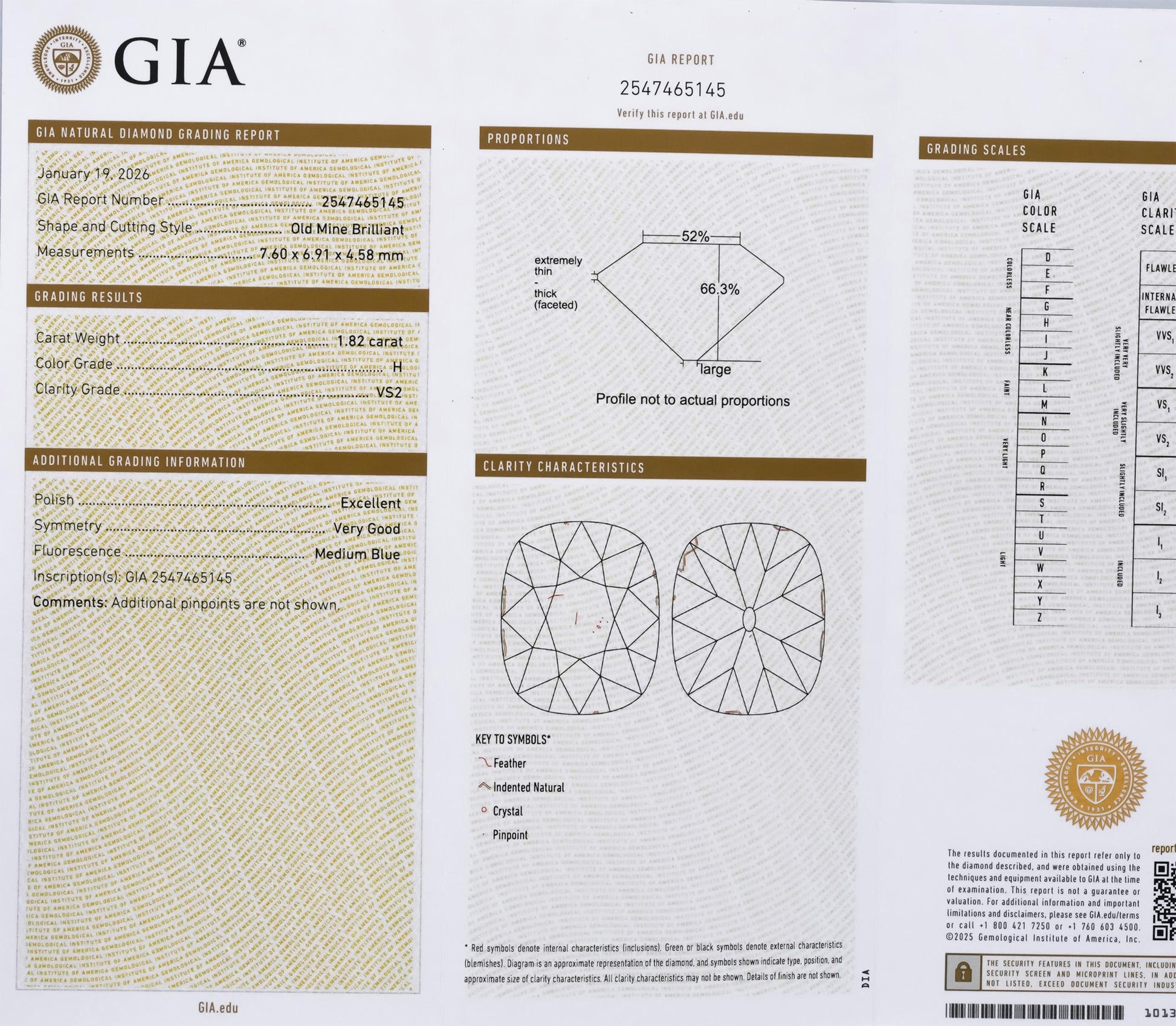 GIA Platinum Old Mine VS2/H Diamond Engagement Ring 1.97CT w/ 1.82CT Center