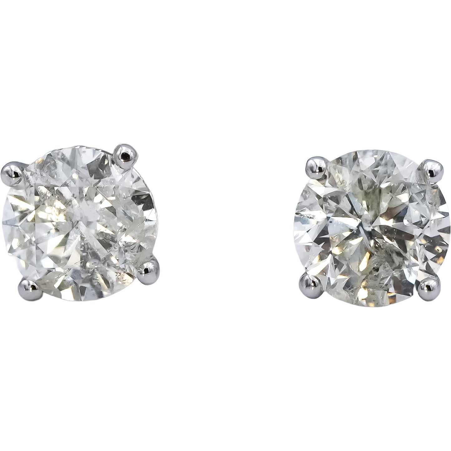 14k White Gold Round Diamond Stud Earrings 1.70CT