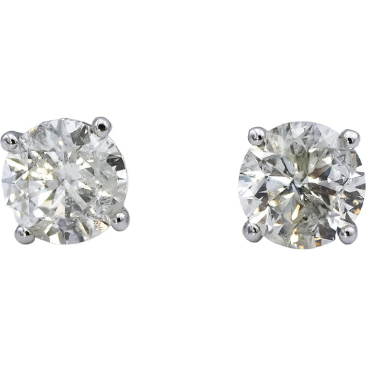 14k White Gold Round Diamond Stud Earrings 1.70CT