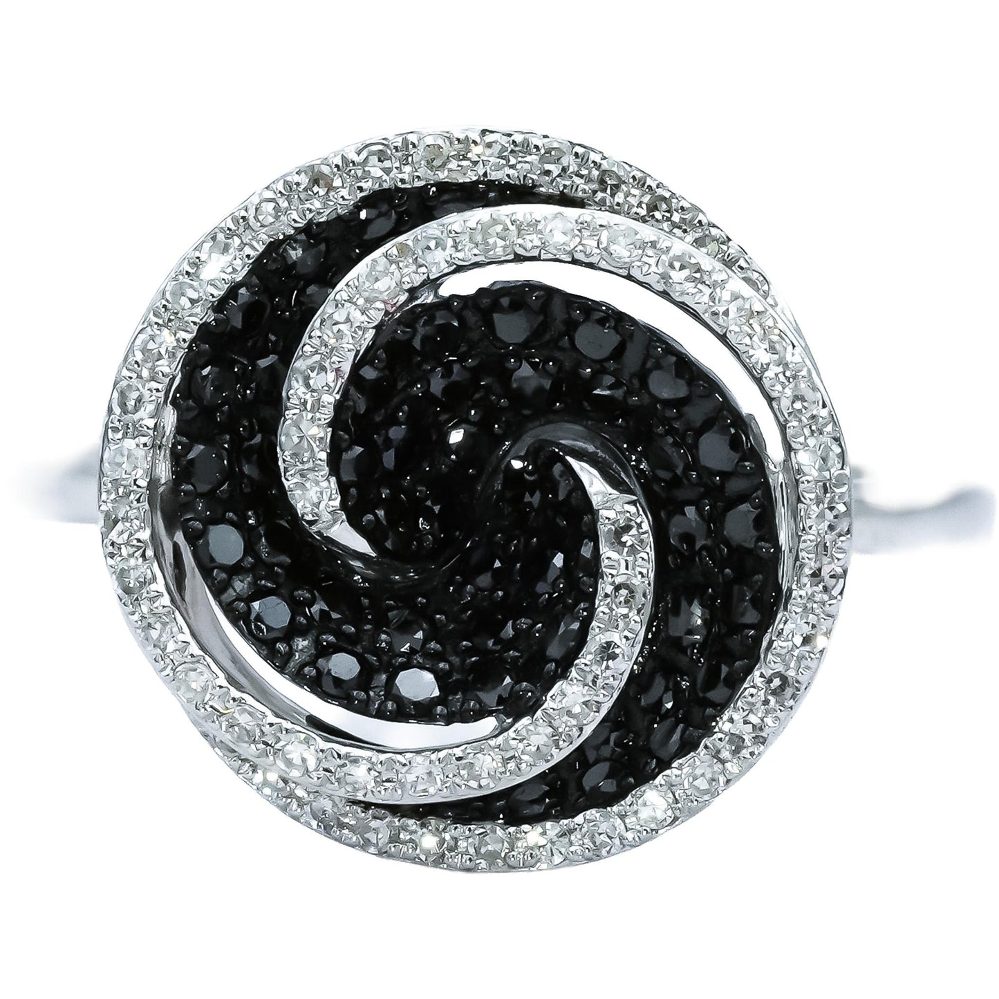 14k White Gold Round White and Black Diamond Cluster Spiral Ring 0.50CT Size 6.5