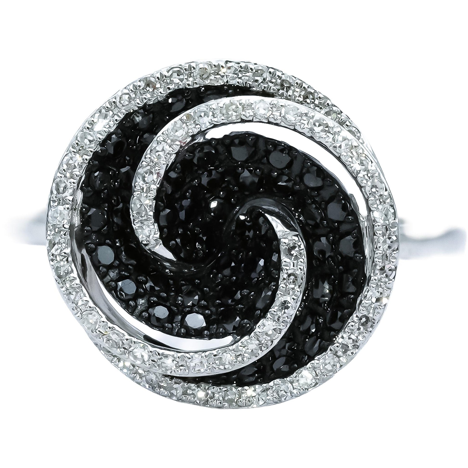 14k White Gold Round White and Black Diamond Cluster Spiral Ring 0.50CT Size 6.5