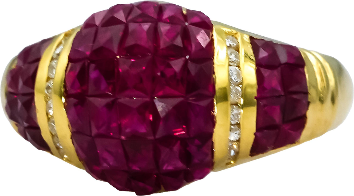 18k Yellow Gold VS Diamond and Ruby Cluster Cocktail Ring 4.60CTW Size 7