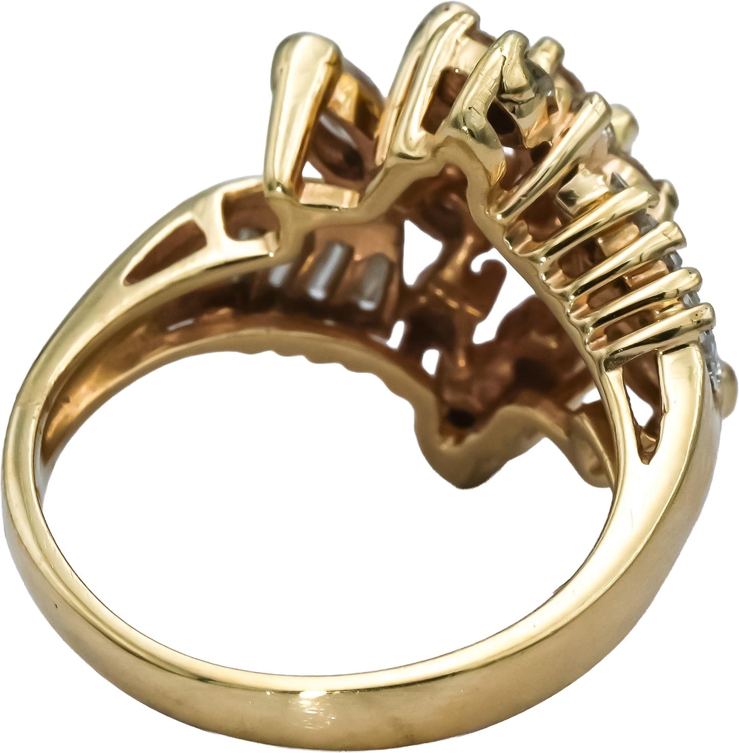 14k Yellow Gold Marquise Baguette Round Diamond Cocktail Ring 1.50CT Size 7