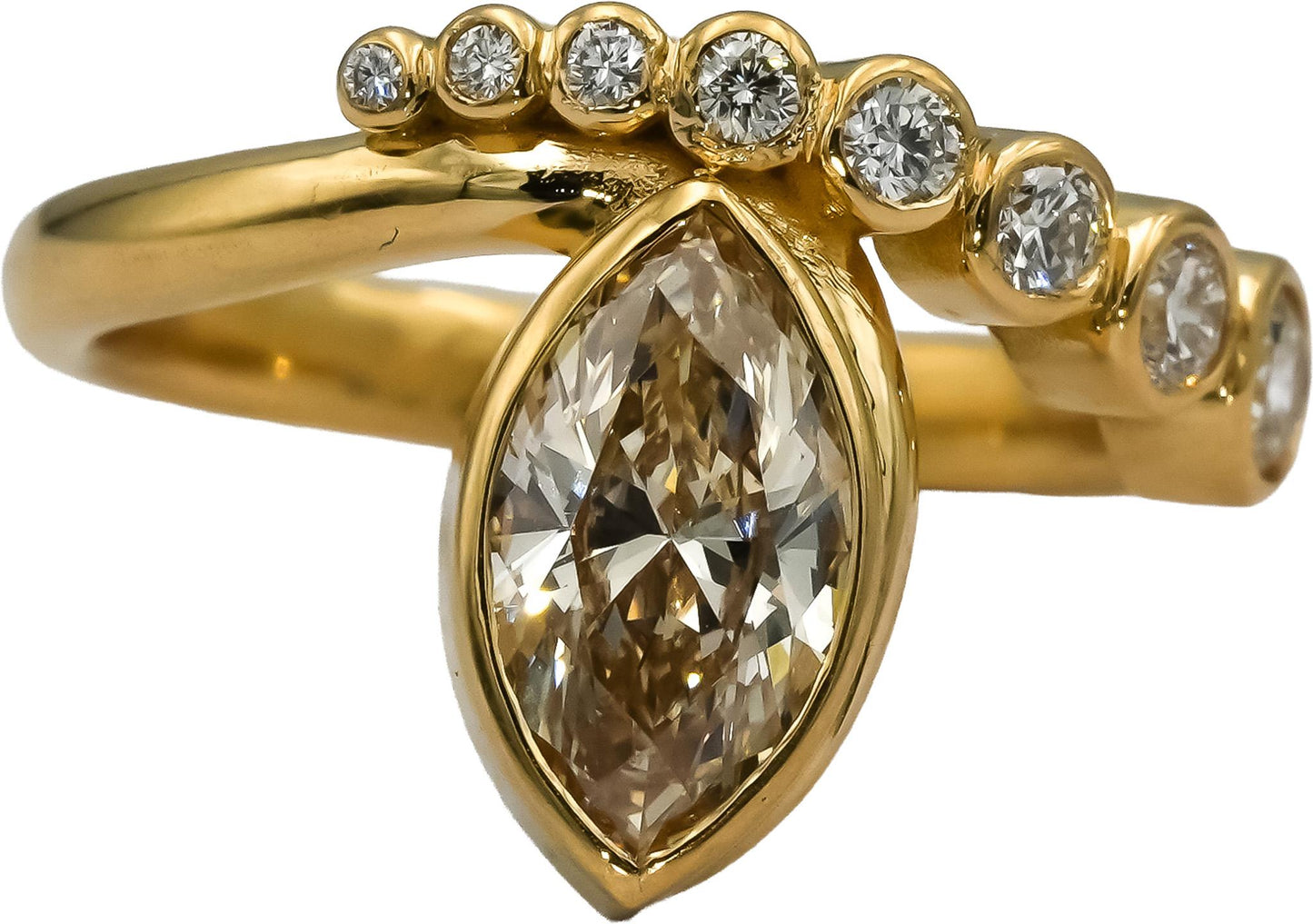 18k Yellow Gold Round & Marquise Diamond Ring 1.45CT w/ 1.15CT Center Size 6