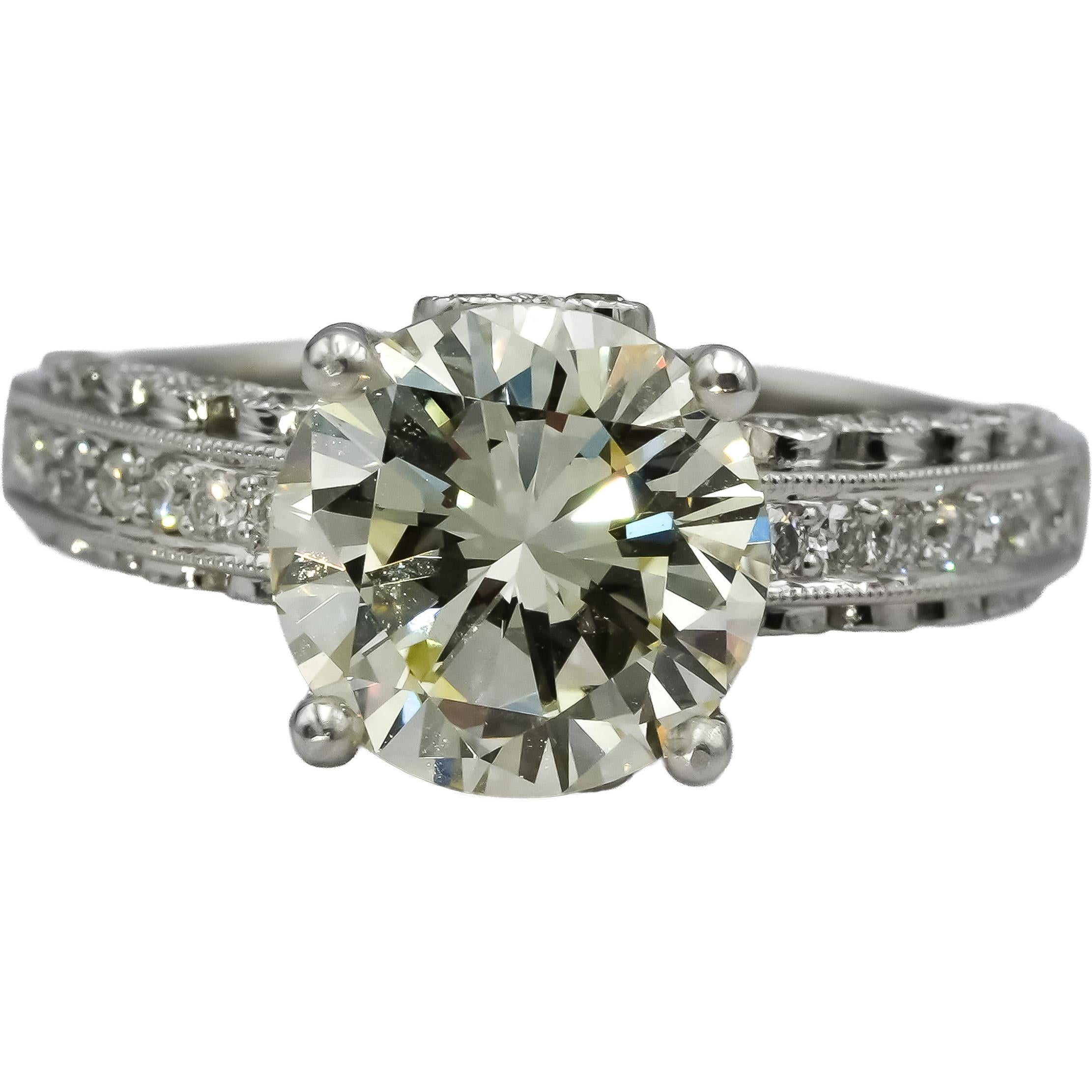 10k White Gold Round Diamond Engagement Ring 3.74CT w/ 3.26CT Center Size 6.75