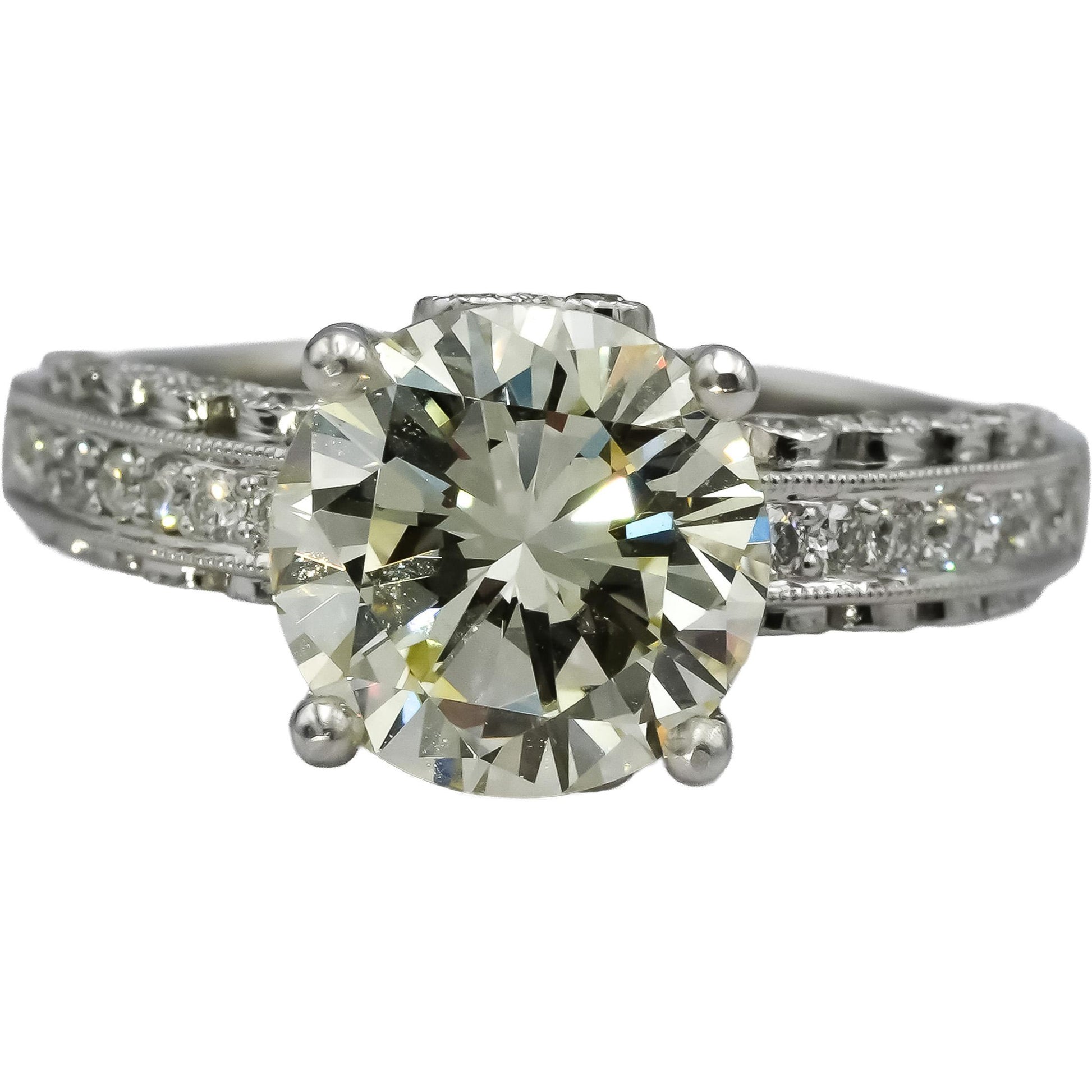 10k White Gold Round Diamond Engagement Ring 3.74CT w/ 3.26CT Center Size 6.75