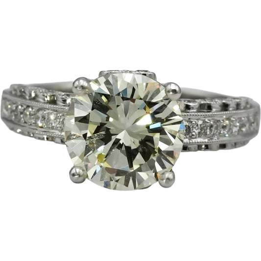 10k White Gold Round Diamond Engagement Ring 3.74CT w/ 3.26CT Center Size 6.75
