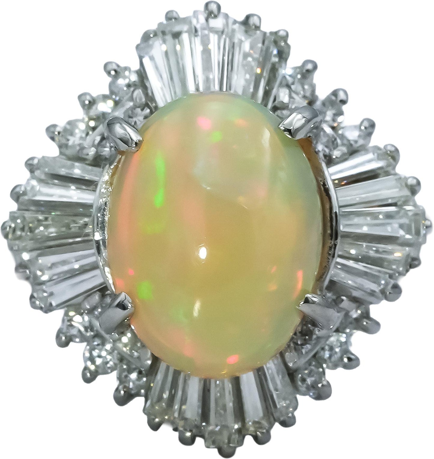 Platinum VS Diamond and Cabochon Opal Cocktail Ring 3.94CTW Size 4.5