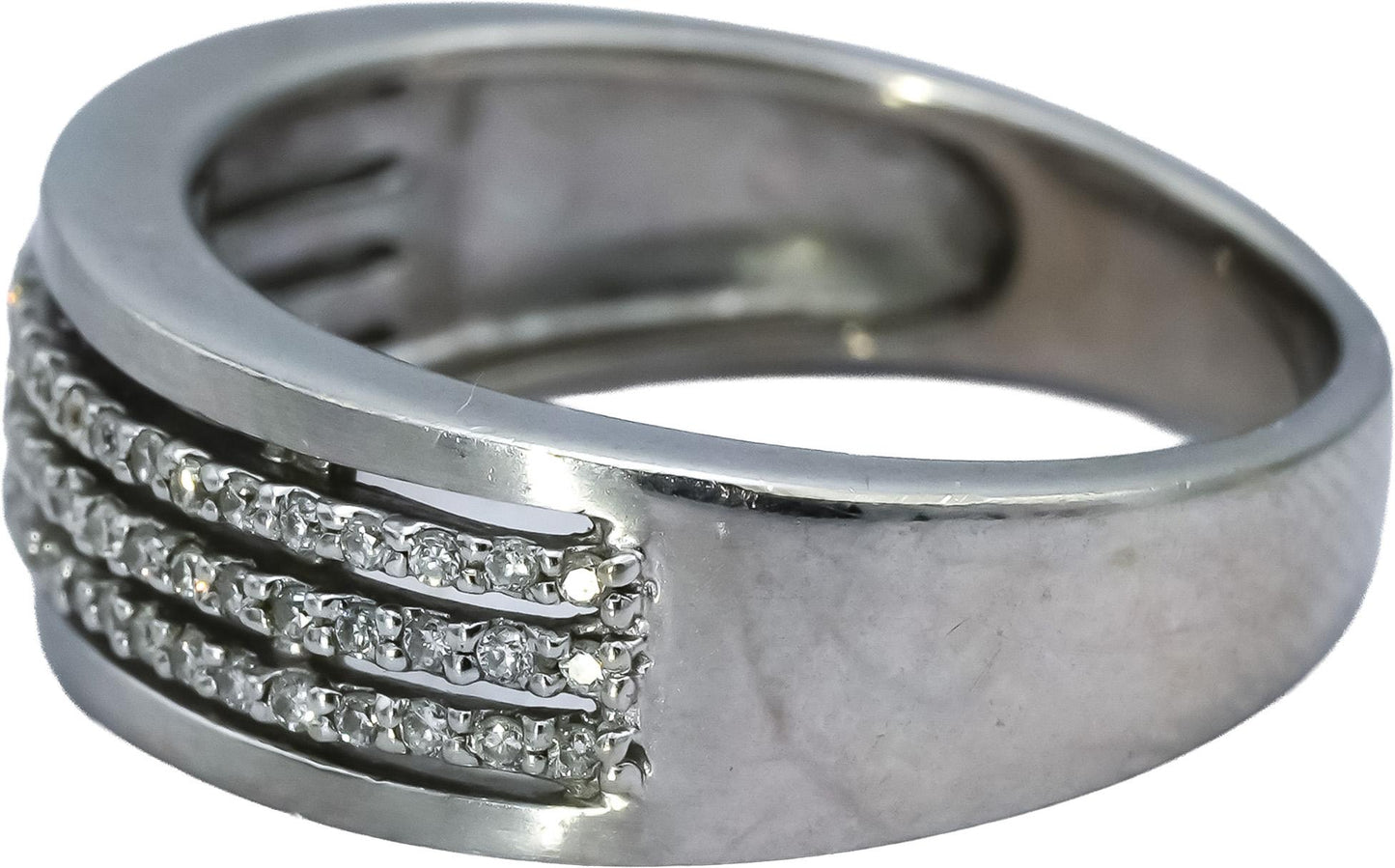 14k White Gold Round Diamond Three-Row Band Ring 0.40CT Size 6.75