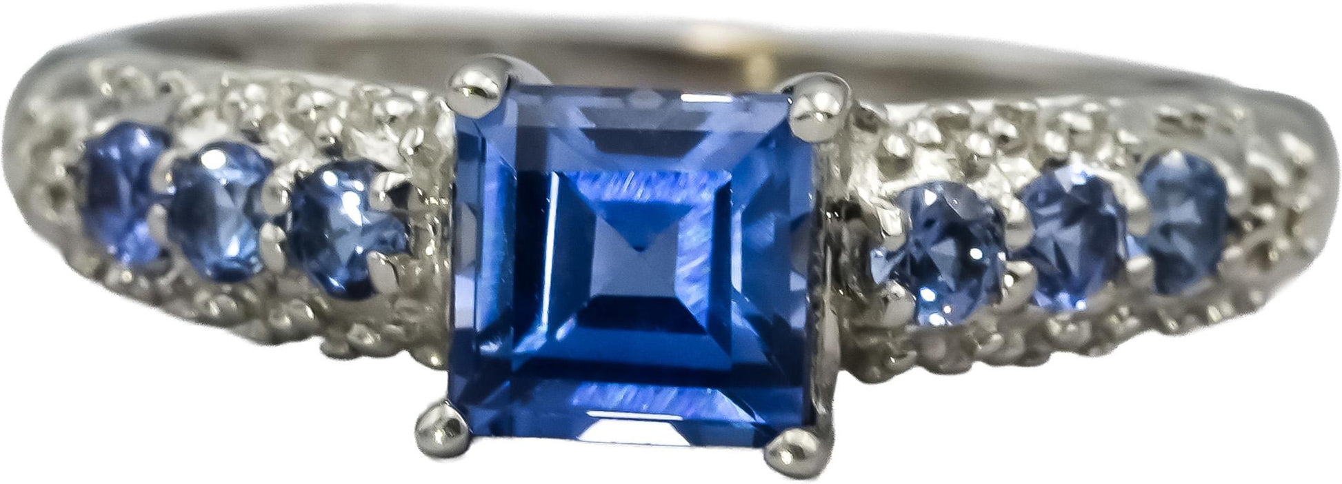 10k White Gold Square and Round Tanzanite Band Ring 1.0CT Size 5.25