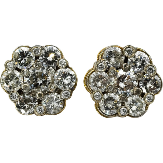 14k Yellow Gold Round Diamond Floral Cluster Screw Back Stud Earrings 3.75CT