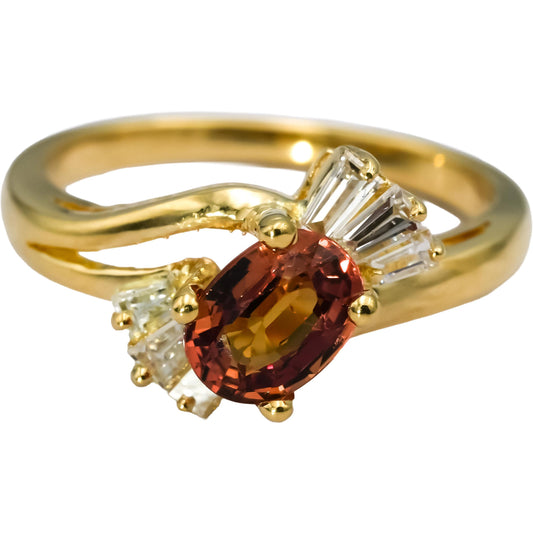 18k Yellow Gold VS Diamond & Orange Topaz Cocktail Ring 1.40CT Size 6.75