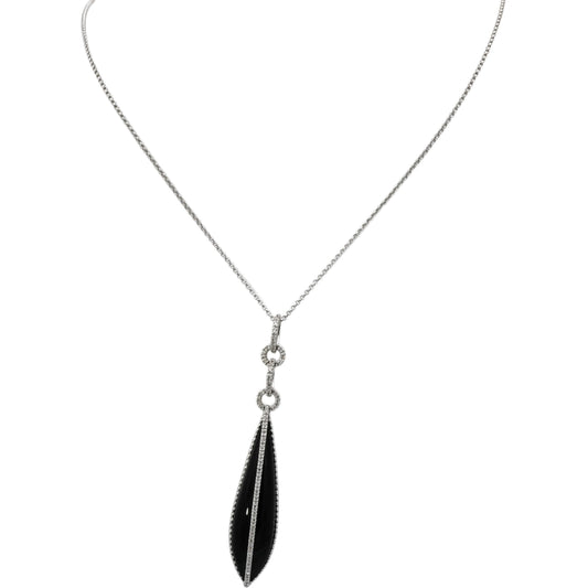 14k White Gold Diamond and Onyx Pendant Necklace 0.15CT