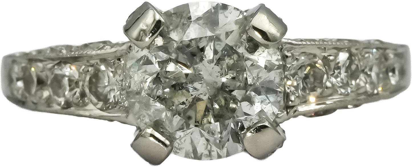 Platinum Round Diamond Engagement Ring 2.58CT w/ 2.08CT Center Size 6.5