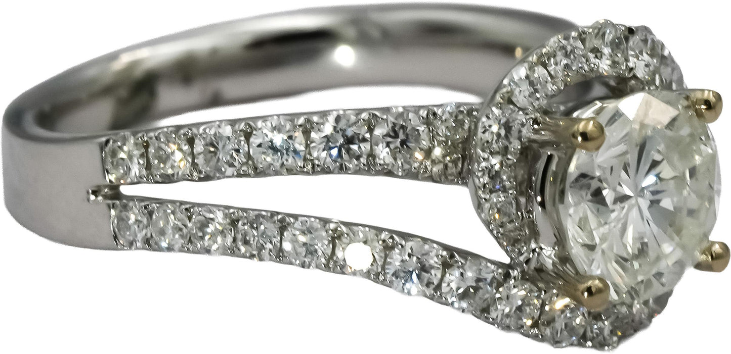 18k White Gold Round Diamond Engagement Ring 1.80CT w/ 1.05CT Center Size 6.75