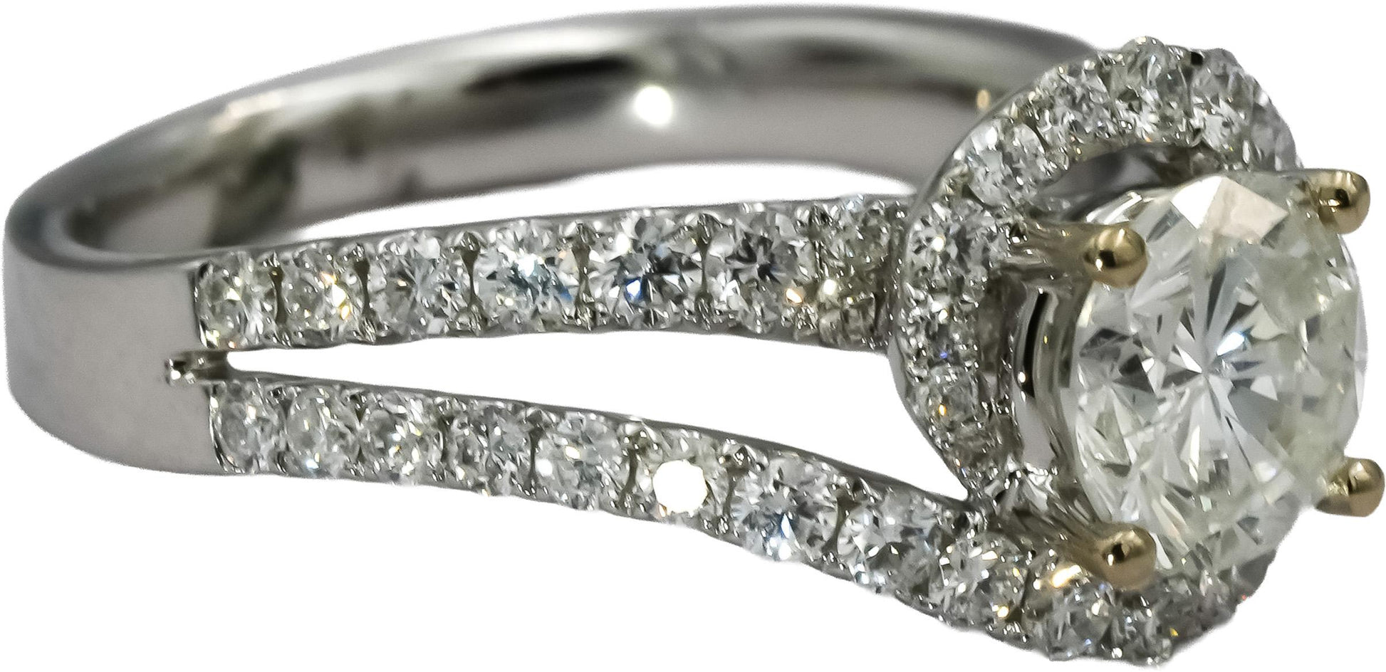 18k White Gold Round Diamond Engagement Ring 1.80CT w/ 1.05CT Center Size 6.75