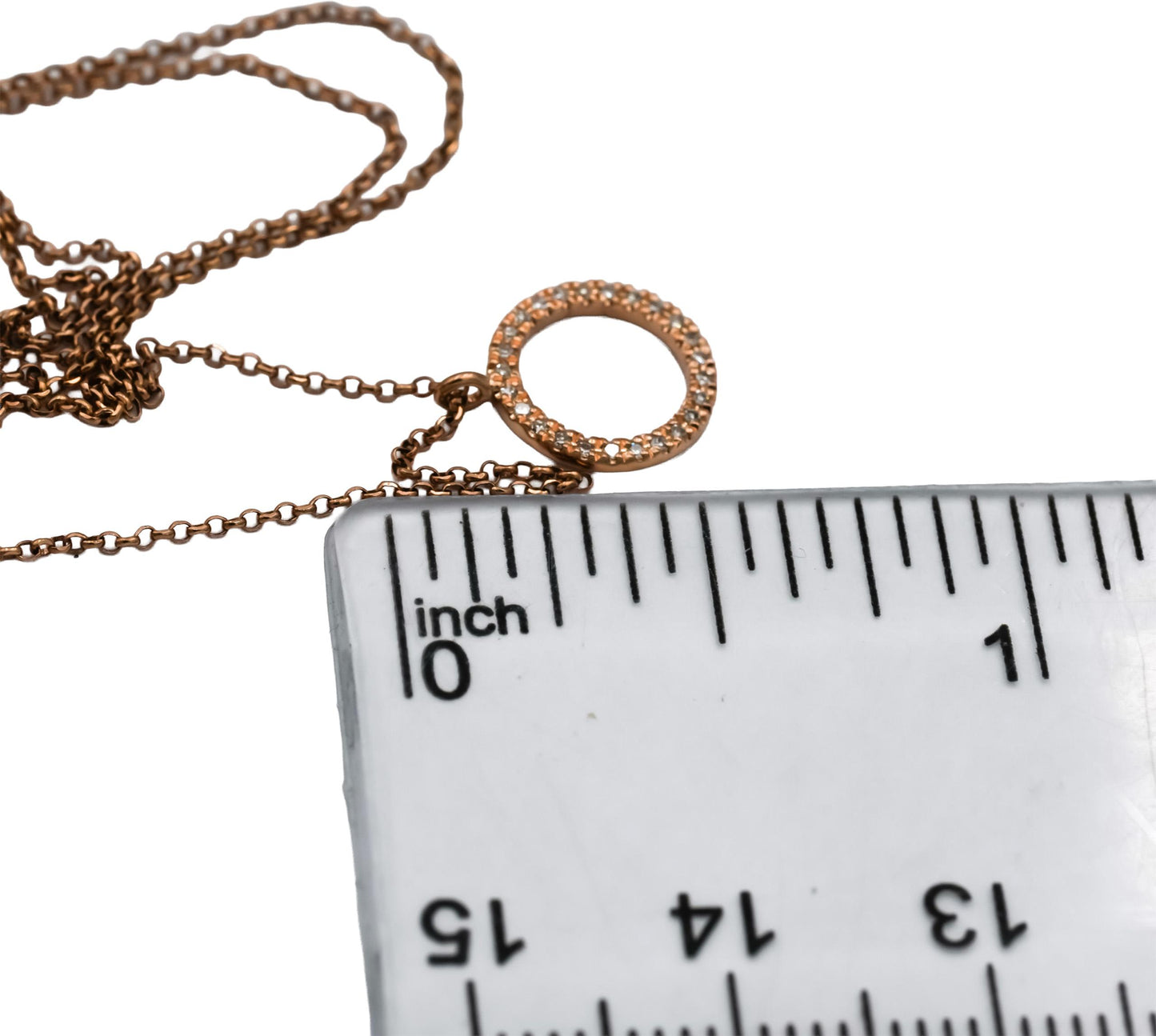 14k Rose Gold VS Round Diamond Circle Pendant Necklace 0.07CT