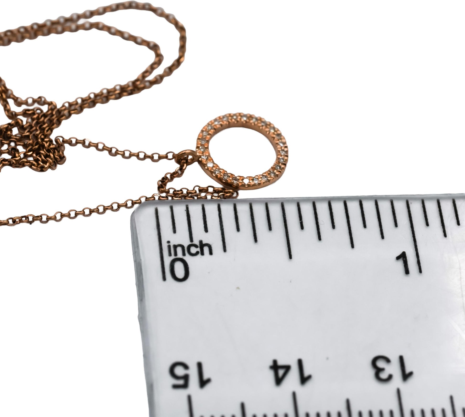 14k Rose Gold VS Round Diamond Circle Pendant Necklace 0.07CT