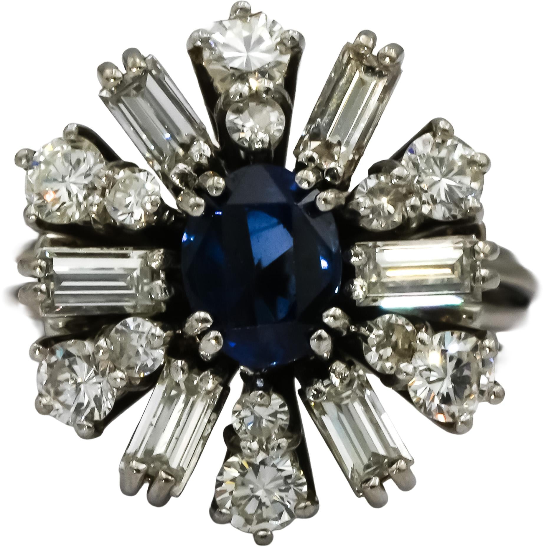 18k White Gold VS Diamond and Sapphire Flower Ring 2.70CT Size 5.25