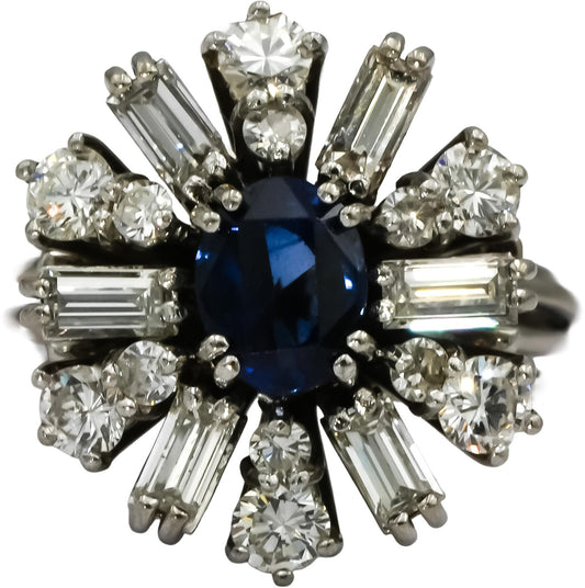 18k White Gold VS Diamond and Sapphire Flower Ring 2.70CT Size 5.25
