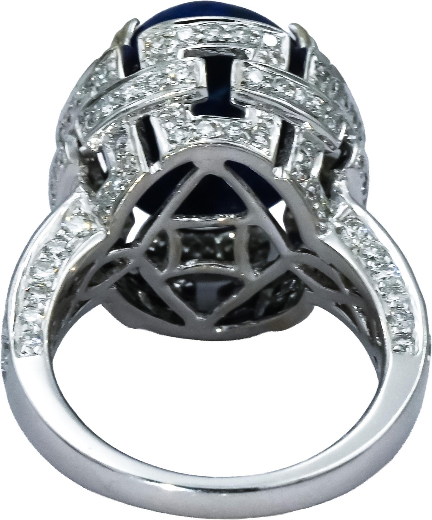 18k White Gold VS Diamond and Lapis Lazuli Cocktail Ring 8.55CT Size 6.75