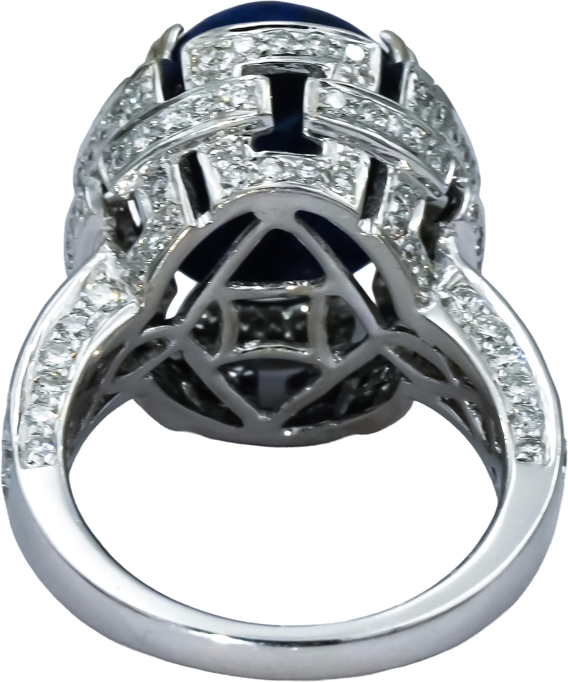 18k White Gold VS Diamond and Lapis Lazuli Cocktail Ring 8.55CT Size 6.75