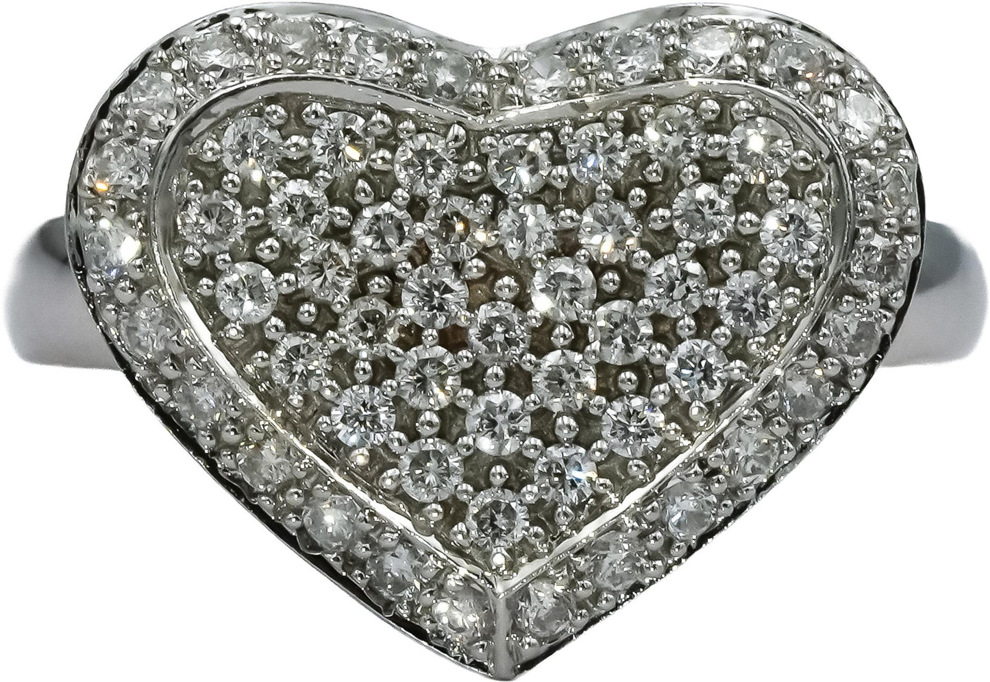 18k White Gold Round Diamond Cluster Heart Ring 1.0CT Size 8.25