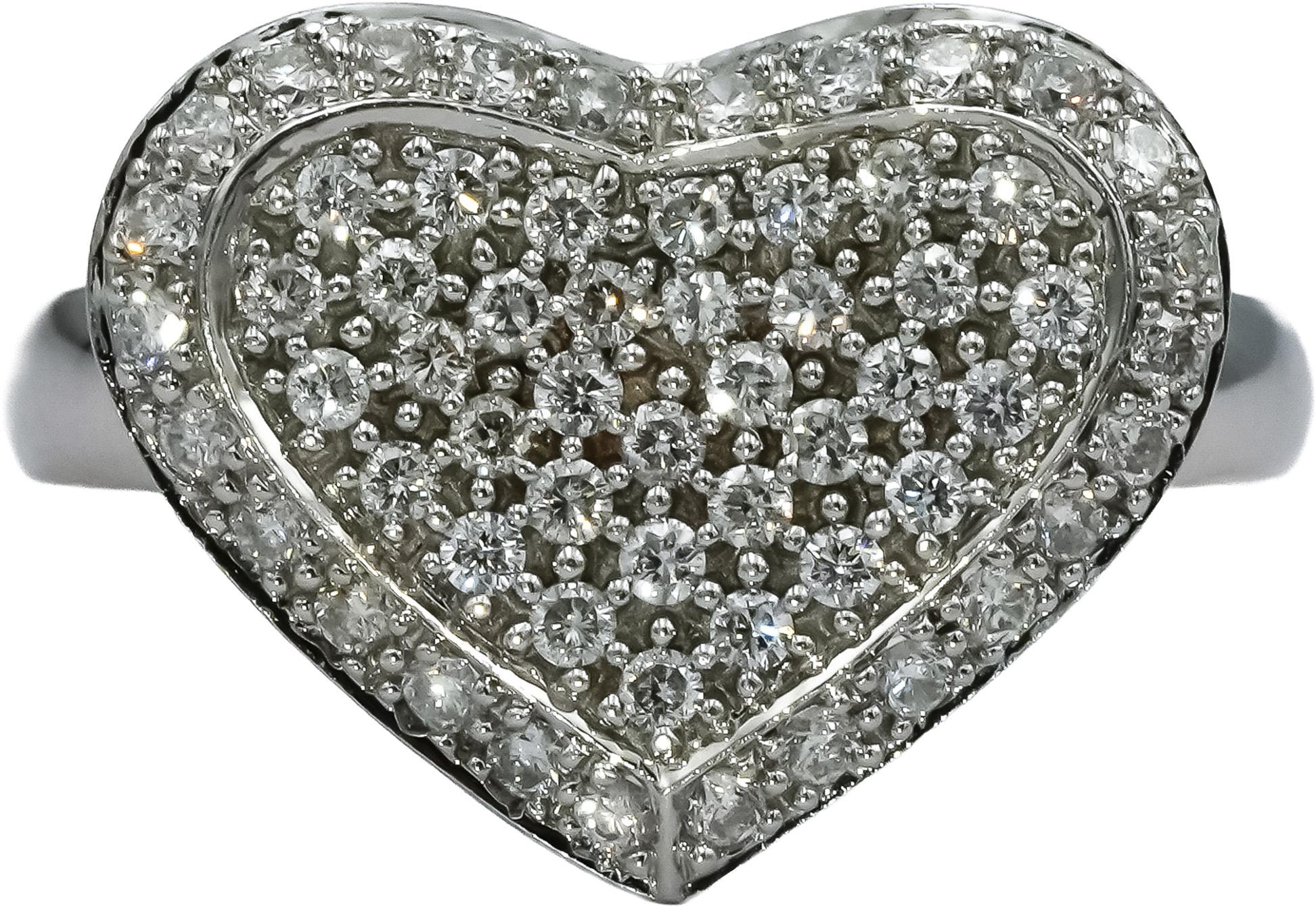 18k White Gold Round Diamond Cluster Heart Ring 1.0CT Size 8.25