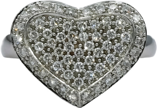 18k White Gold Round Diamond Cluster Heart Ring 1.0CT Size 8.25