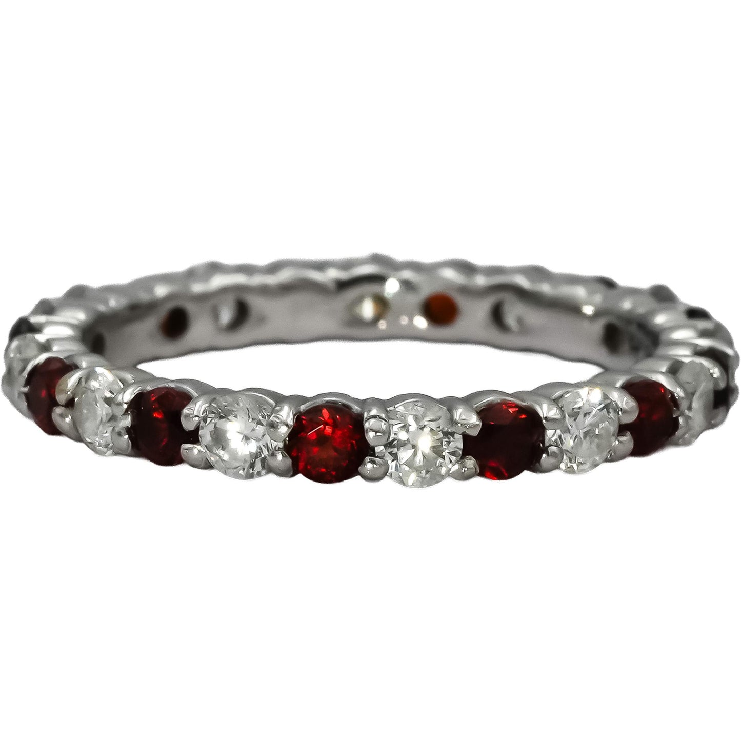 14k White Gold VS Diamond and Ruby Eternity Band Ring 1.45CT Size 6