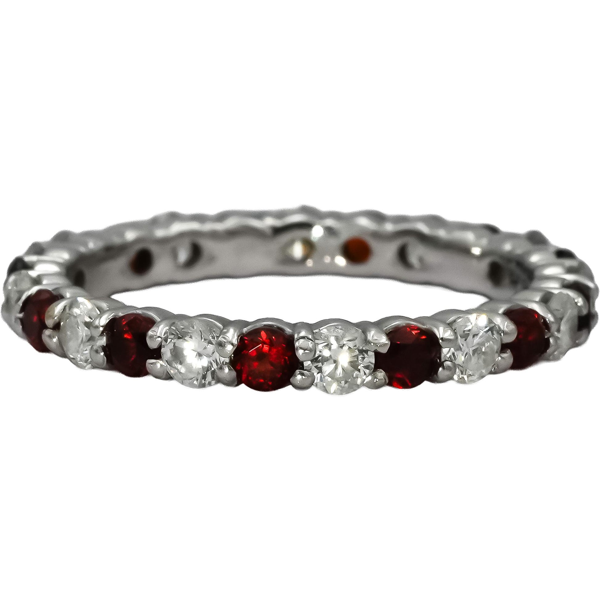 14k White Gold VS Diamond and Ruby Eternity Band Ring 1.45CT Size 6