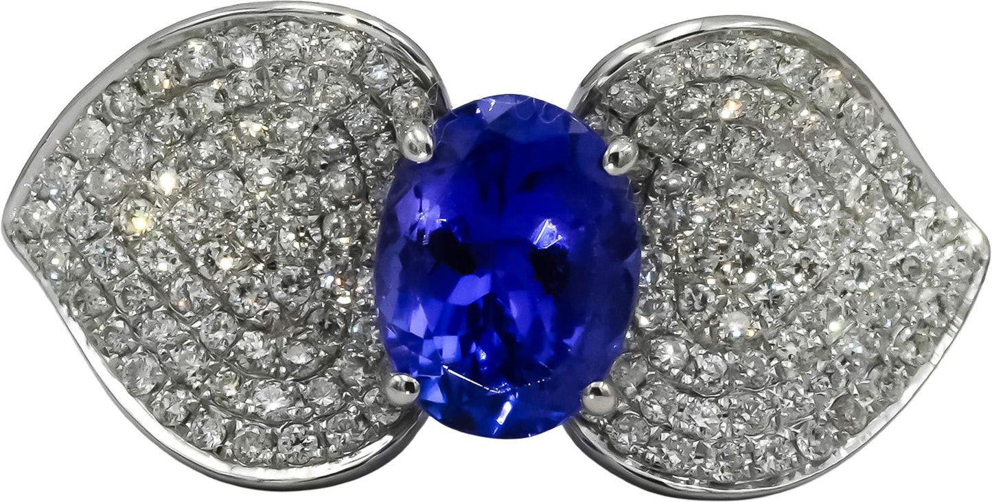 18k White Gold VS Diamond and Tanzanite Floral Ring 3.30CT Size 8