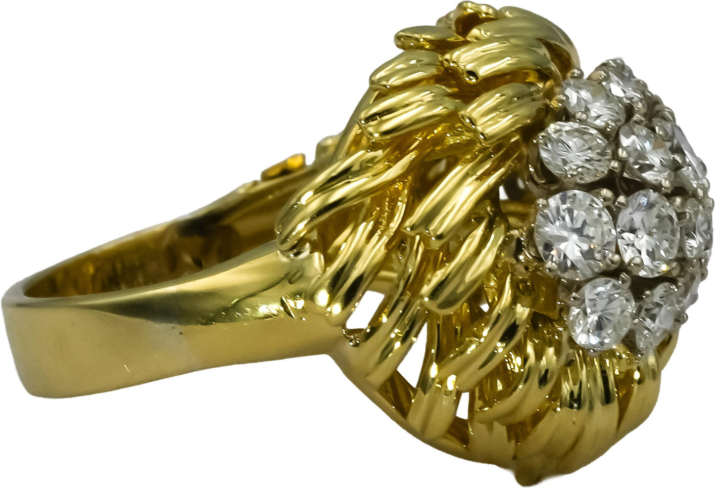 18k Yellow Gold Retro VS Round Diamond Cluster Cocktail Ring 0.75CT Size 5