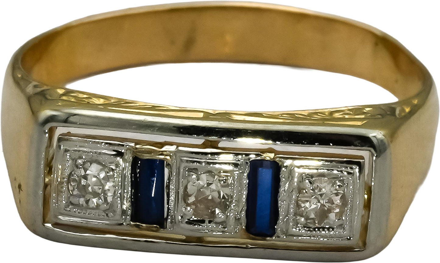Vintage Antique Deco 18k Gold Diamond and Sapphire Ring 0.25CT Size 10