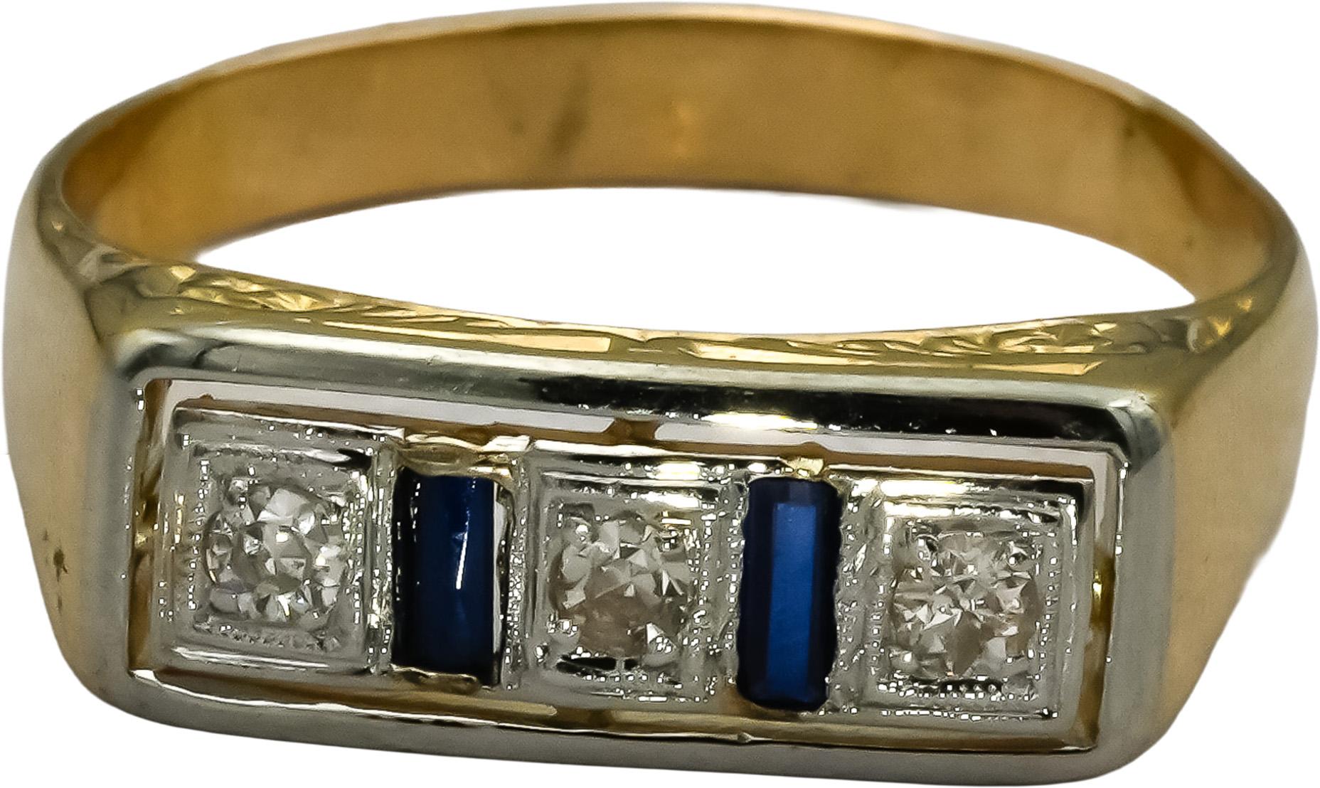 Vintage Antique Deco 18k Gold Diamond and Sapphire Ring 0.25CT Size 10